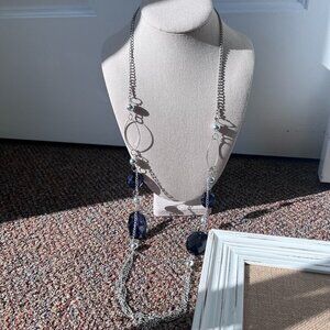 Purple acrylic bed with silver tone multistrand necklace double lobster clasp